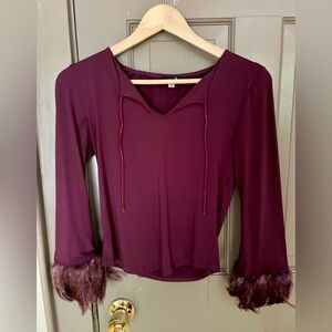 Vintage burgundy top with Fur Cuffs